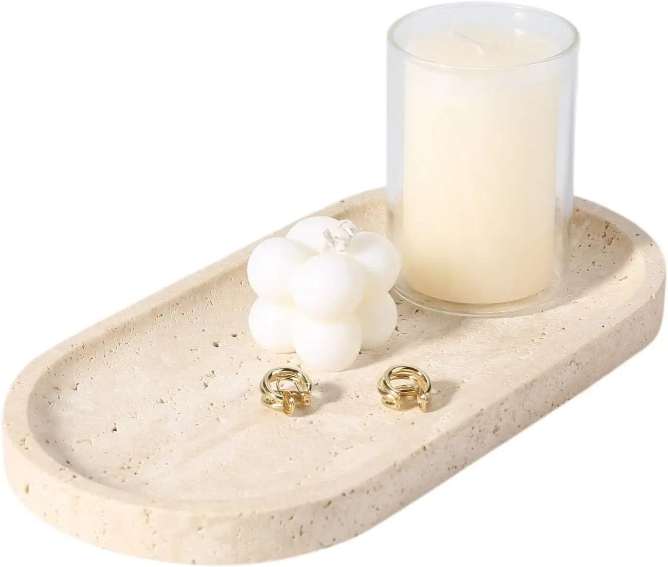 Natural Marble Tray for Bathroom Counter, 10" x 5" Travertine Marble Storage Trays for Perfume, Cosmetics, Jewelry, Vanity Tray Stone Trays for Home, Decorative Tray for Dresser Organizer
