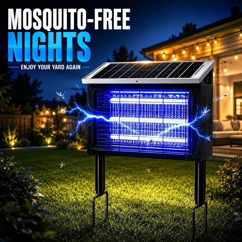 Dual Mount Bug Eliminator Solar Powered Fly Zapper 4500V Electric Shock 3 UV LED Lights 2000 Sq Ft Wide Coverage Portable Ground Spike Hanging Insect Catcher for Lawn Camper Pool Yard