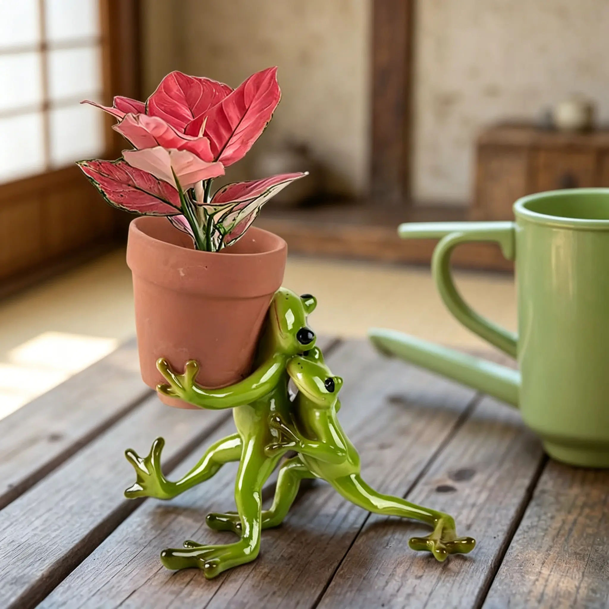 Frog Succulent Flower Pot, Home & Balcony Decorative Home Supply Vase whimsical decor swan arrangement planter