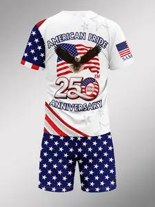 Men's American Pride 250th Anniversary Eagle Flag Print T-Shirt & Shorts Set, Casual Loose-Fitting Two-Piece, All Seasons Wear, Menswear
