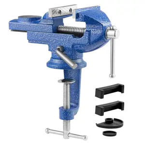 VEVOR Bench Vise, 3 Inch, Portable Workbench Vice with 360 Swivel Base, Quick Release Rotating Bench Clamp, Raised Base, Cast Iron Construction, for Woodworking, Metalworking, Drilling, and Cutting