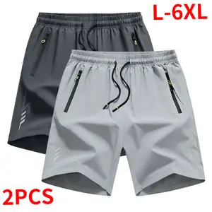 Men’s Plus Size 2-Pack Casual Athleisure Shorts - Loose-Fit, Elastic Drawstring Waistband, Lightweight Breathable Fabric, Zip Pockets, Suitable for Summer Sports, Everyday Wear