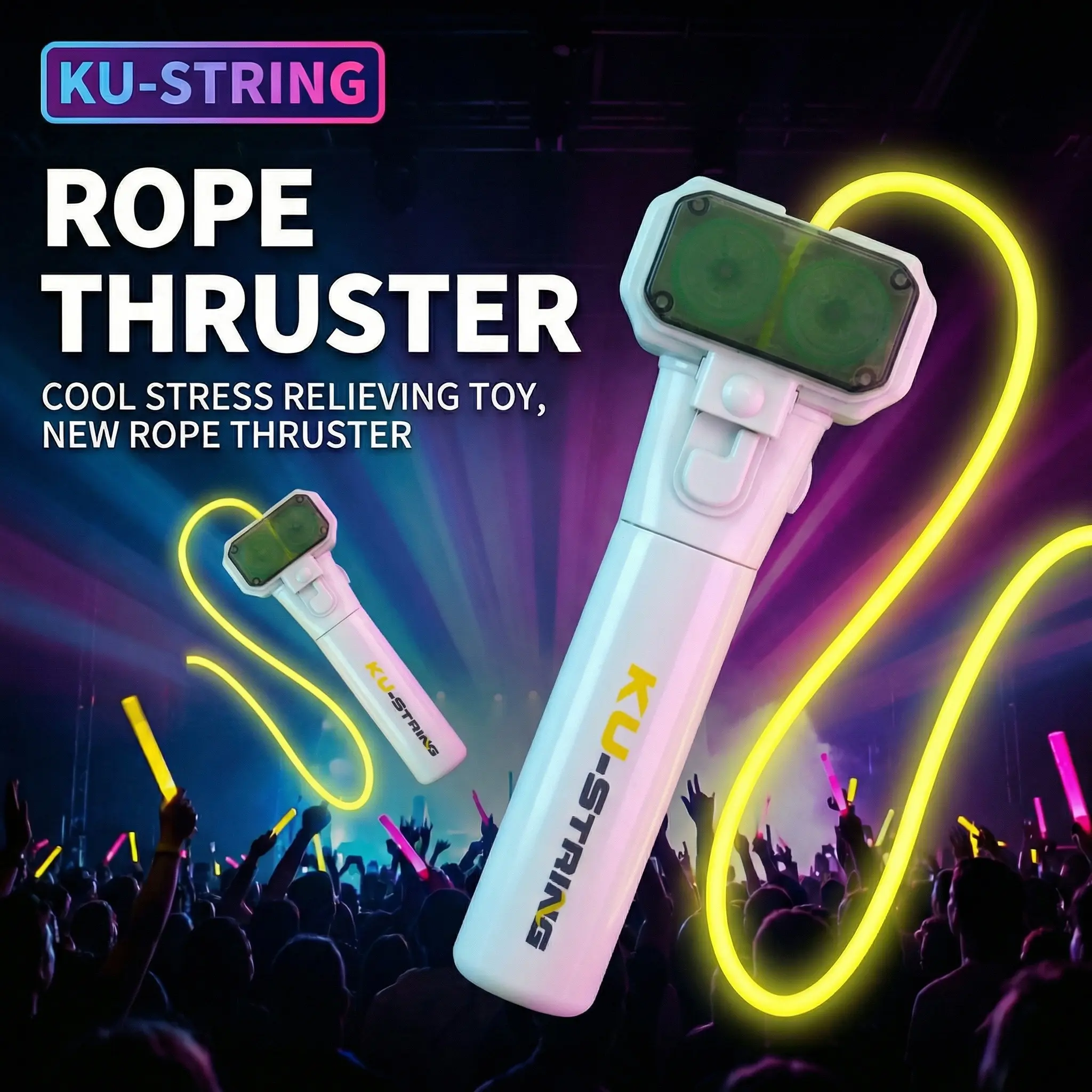 Glow in the Dark Quick Twist Handheld Rope Launcher Automatic Cyclical Launch Stress Relief Fidget Toy Creative Adult Party Gift for Home and Festive Fun