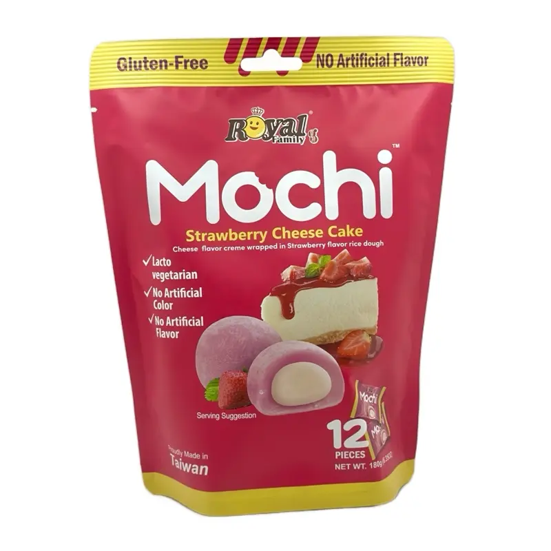 Mochi Strawberry Cheesecake Flavor Rice Cake Dessert, 12 Pieces Soft Chewy Ready-to-Eat Snacks, Gluten-Free No Artificial Flavors Packaging