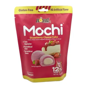 Mochi Strawberry Cheesecake Flavor 12 Pieces Soft Chewy Rice Cake Dessert Snack Gluten-Free No Artificial Flavor-Packaging