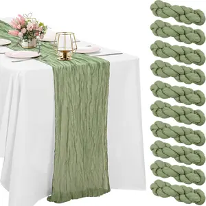 2pcs Boho Style Cheese Cloth Table Runner Set, blue/green/pink Colors, Ideal for Weddings & Parties, Long Table Decorations