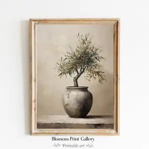 Olive Tree in Antique Vase Printing Still Life Art Home Decor Oil Printing Vintage Botanical Art Neutral Wall Art Printable, Room Decor, Unframed