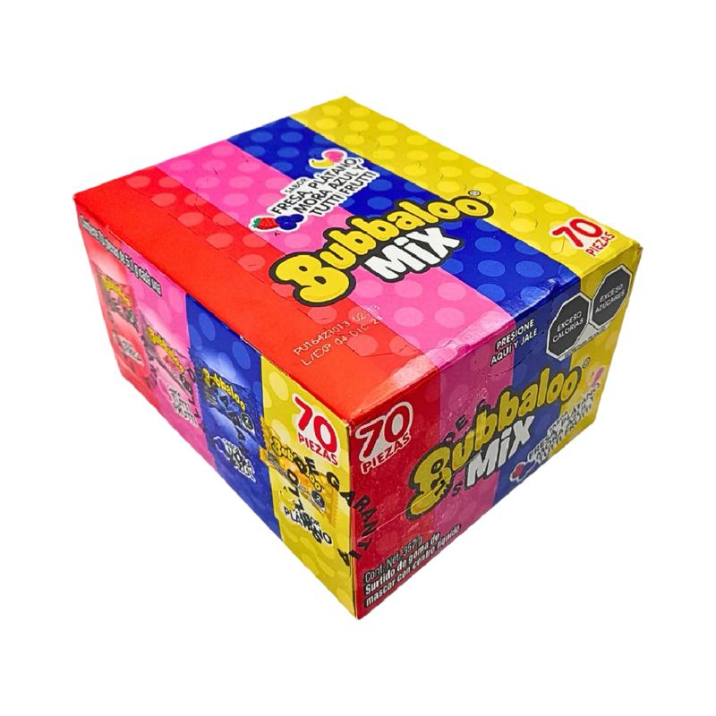 Bubbaloo Mix 4-Flavor (70 Pieces) Liquid-Filled Center Bubble Gum, Mexican Candy, Dulces Mexicanos, Flavors Fresa, Mora Azul, Banana, and Tutti Frutti