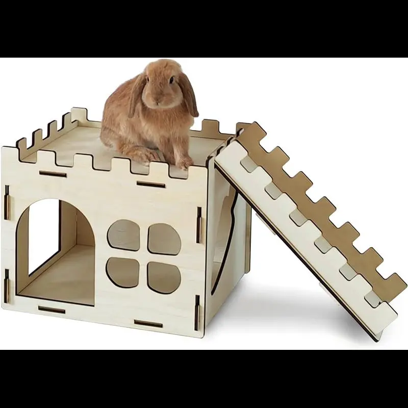 Extra Large Bunny Castle Hideout, Indoor Rabbit Play House with Detachable Habitats