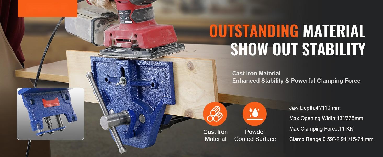 Woodworking Vise, 13-Inch Bench Vise, Heavy-Duty Cast Iron Construction, 10.6-Inch Jaw Width, Quick Release Lever, Smooth Precision Jaw, Suitable For Woodworking, Cutting, Drilling, Sanding, Milling, And Assembly On A Workbench