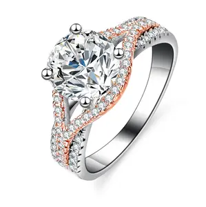 DLS Jewelry S925 Silver horse eyes setting round shape Moissanite ring, D color Moissanite 2 ct.