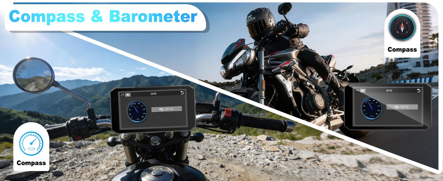 HURRA Motorcycle Carplay Android Auto with 5.5" Waterproof Touchscreen, TPMS, Millimeter Wave Radar, GPS Navigation,Dual 2K Dash Cam,BT,Real-time Alerts,OTA Updates,Quick Release Anti-Theft Mount