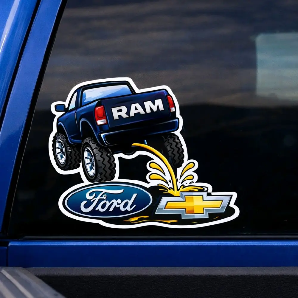 Dodge Ram Pee On Ford Chevy Truck Decal 8x7 Inches Waterproof UV Resistant Clear Transfer Tape Sticker Multiple Colors