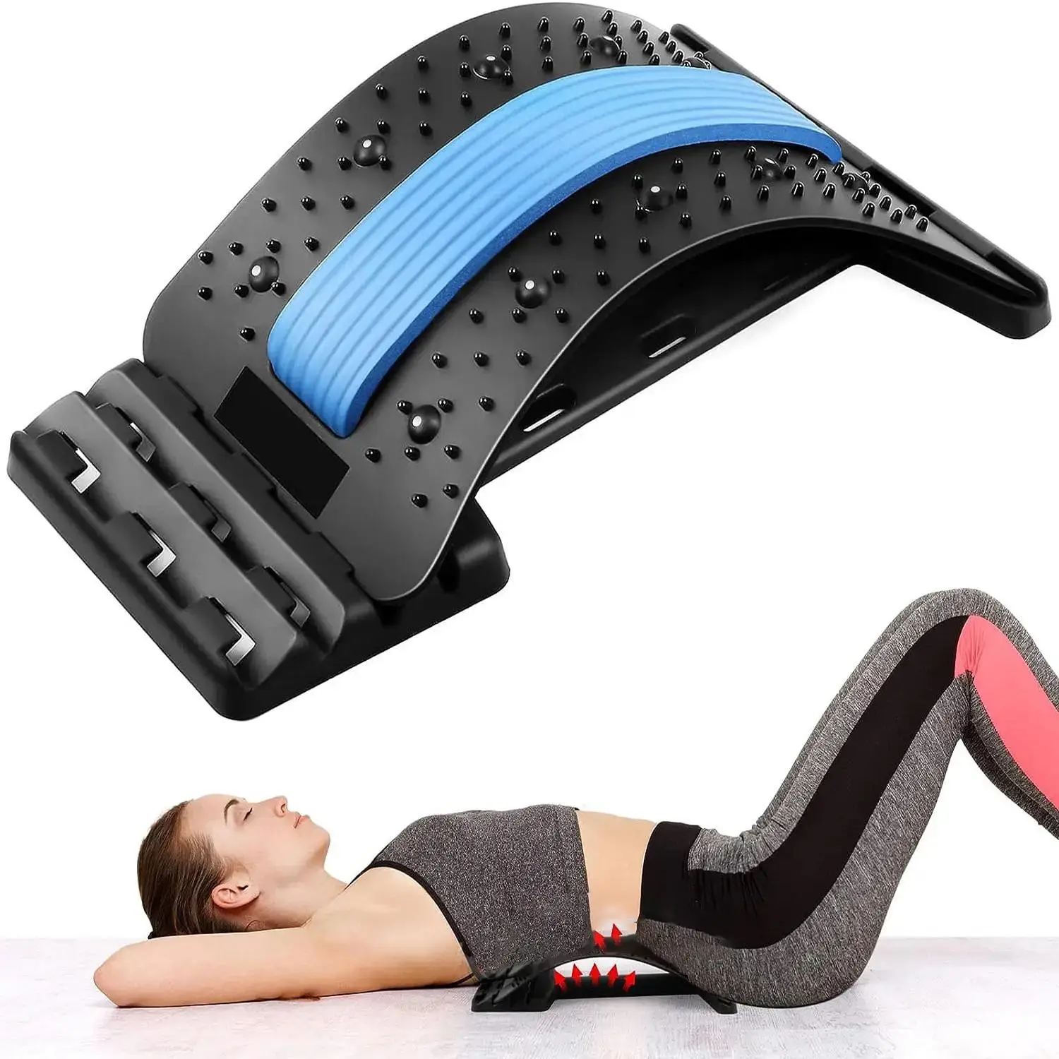 Adjustable Back Stretcher, Multi-level Lumbar Support for Lower & Upper Muscle Relief Fatigue, Comfort Back Massager for Bed Chair Car, Exercise Equip