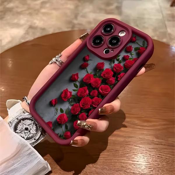 Red Rose Instagram-Style “Eye of Heaven” Tiered DIY Phone Case for iPhone 12–17 — Full Camera Lens Protection, Drop-Resistant, Personalized Protective Case, Sweet‑Cool Style for Girls