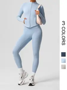 Women's Solid Zip Up Jacket & Leggings Set, Casual Sporty Breathable Comfy Outfits for Yoga Gym Workout Running, Ladies Spring & Fall Clothes