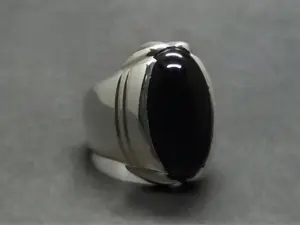 Natural Black Onyx Sterling Silver 925 Handmade Yemeni Aqeeq Men Minimilist Ring