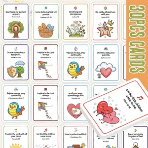 30 Bible Prayer Cards, Biblical Affirmation Cards with Illustrations, Holy Spirit Fruit Flash Cards, Christian Sunday Study Flash Cards