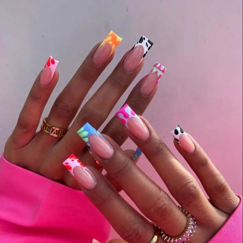 Summer Nails - Colorful and Patterned Nail Designs with Various Colors and Styles acrylic false
