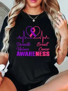 Domestic Violence & Breast Cancer Awareness Month Warrior T-Shirt women's graphic tees