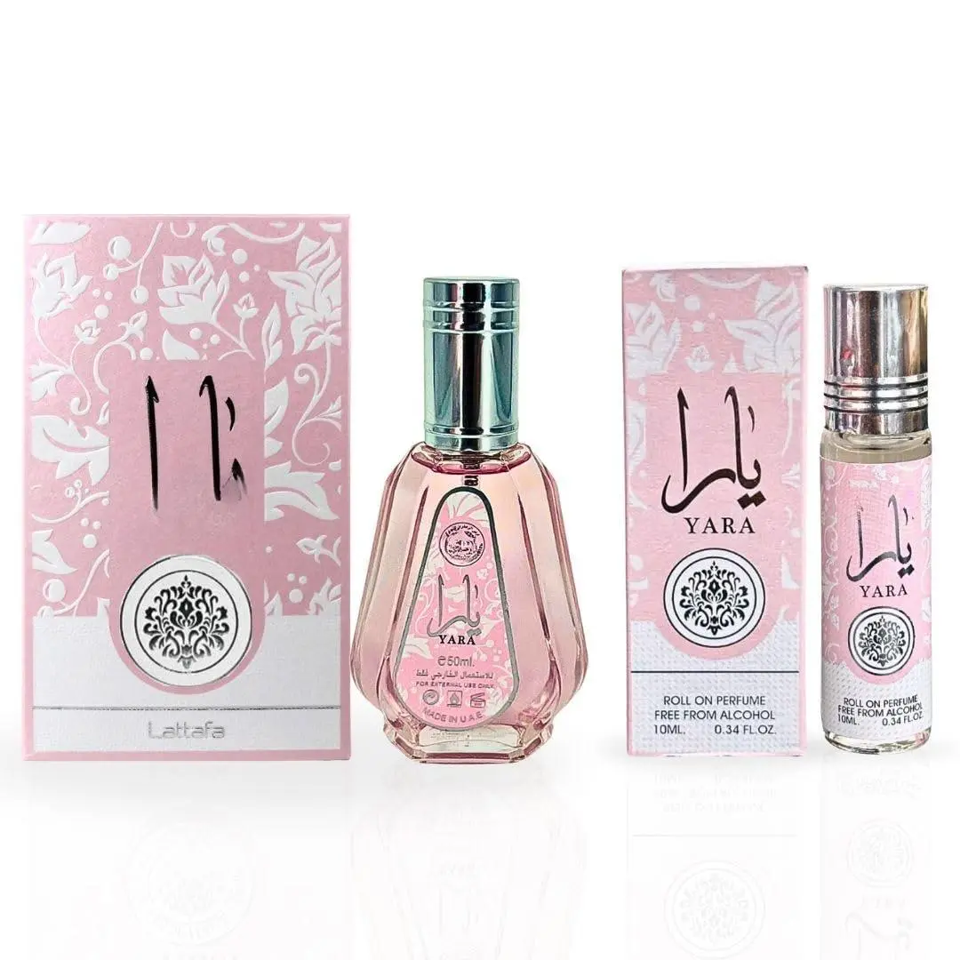 Lattafa Yara Fragrance Gift Bundle - 50ML EDP Spray Bottle, 10ML Roll-On Perfume Oil CPO, Floral Warm Gourmand Fragrance Perfumes Beauty Products Single Item Gift Box for Scent Enthusiasts with Vanilla Notes, Vanilla Perfumes, Fragrance Gift Box, Mini Gif