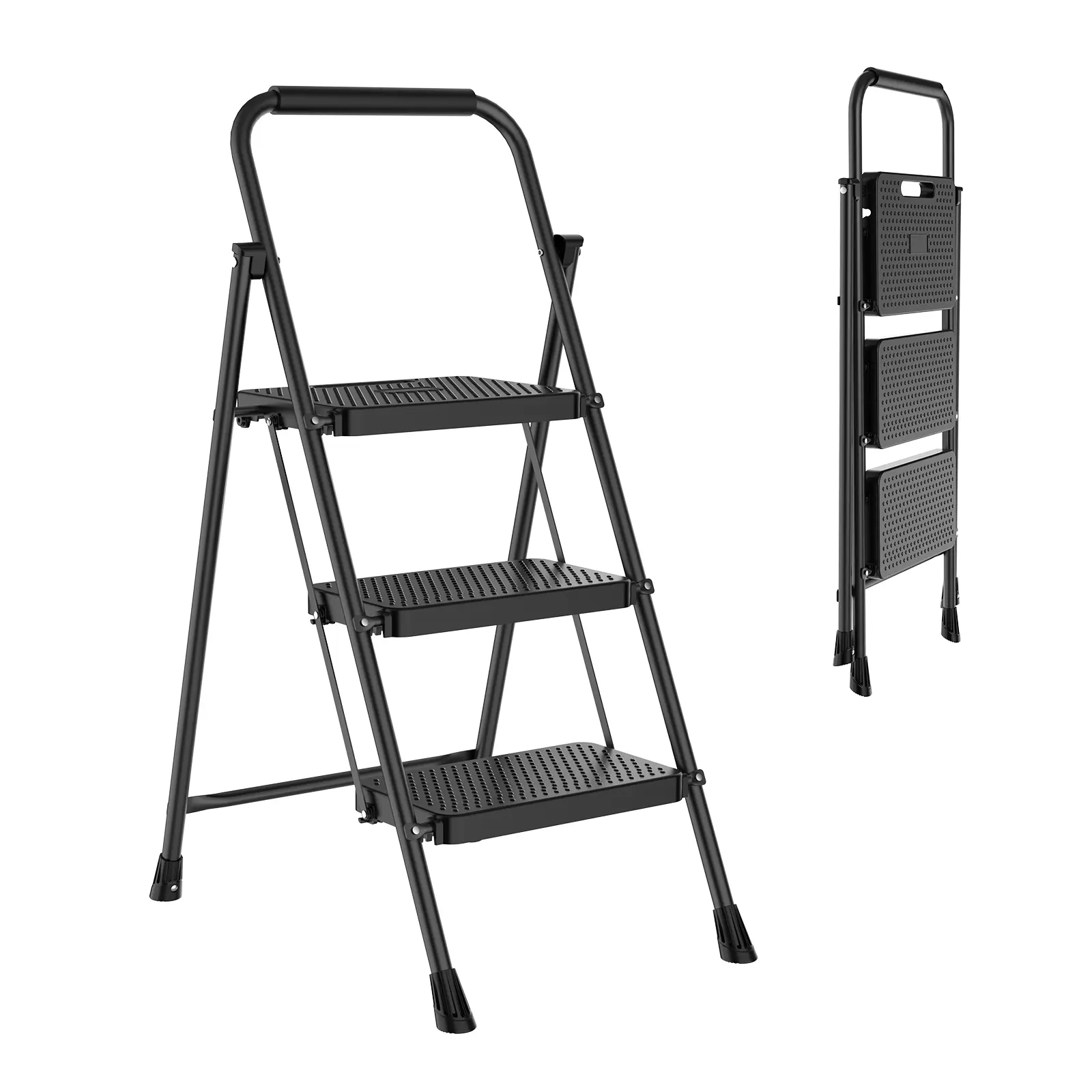 Folding Step Ladder with Wide Anti-Slip Pedal, Lightweight Portable Ladder Supports Up to 800lbs