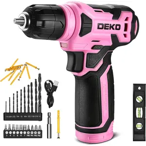 DEKOPRO 8V Cordless Drill, Drill Set with 3/8"Keyless Chuck, 42pcs Acessories, Built-in LED, Type-C Charge Cable, Pink Power Drills for Drilling and Tightening/Loosening Screws