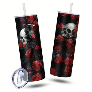 1pc 20Oz Personalized Stainless Steel Water Cup with a Crow And Skeleton Pattern, Double-Layer Heat Insulation And Leak-Proof, Is Perfect for Both Cold And Hot Drinks, It Is an Excellent Gift for Friends And Family