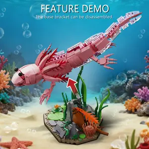Axolotl MOC Building Blocks Set 998 Pcs, Realistic Poseable Amphibian Model with Aquatic Scenery Base Compatible with LEGO Animals, STEM Desk Decor Toy Gift for Adults & Teens Ages 14+