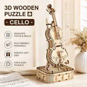 [Self-Assembly Puzzle]DIY Wooden Cello Music Box Kit, 3D Wooden Puzzle Model for Adults, STEM Building Toy Project for Kids