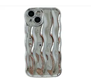 Caseative Water Ripple Pattern Curly Wave Frame Soft Compatible with iPhone Case (Silver,iPhone 13) Accessories Protection