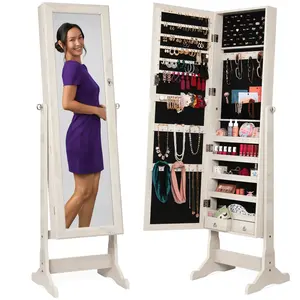 Best Choice Products Jewelry Armoire Cabinet, Full Length Mirror w/ Velvet Storage Interior, Lock