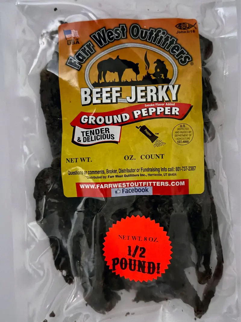 Farr West Outfitters Island Ground Pepper Beef Jerky Full Case of 22 Bags 12g Protein 97% Fat-Free Dried Snack