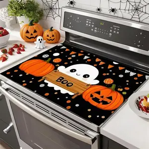 Soft Electric Stove Cover Cook Top Panel Protector Pad, Ghost Pumpkin Cat Design, Scratch Resistant, Easy to Clean, Multi-Purpose Kitchen Cover，Halloween, Thanksgiving, Autumn Decorations