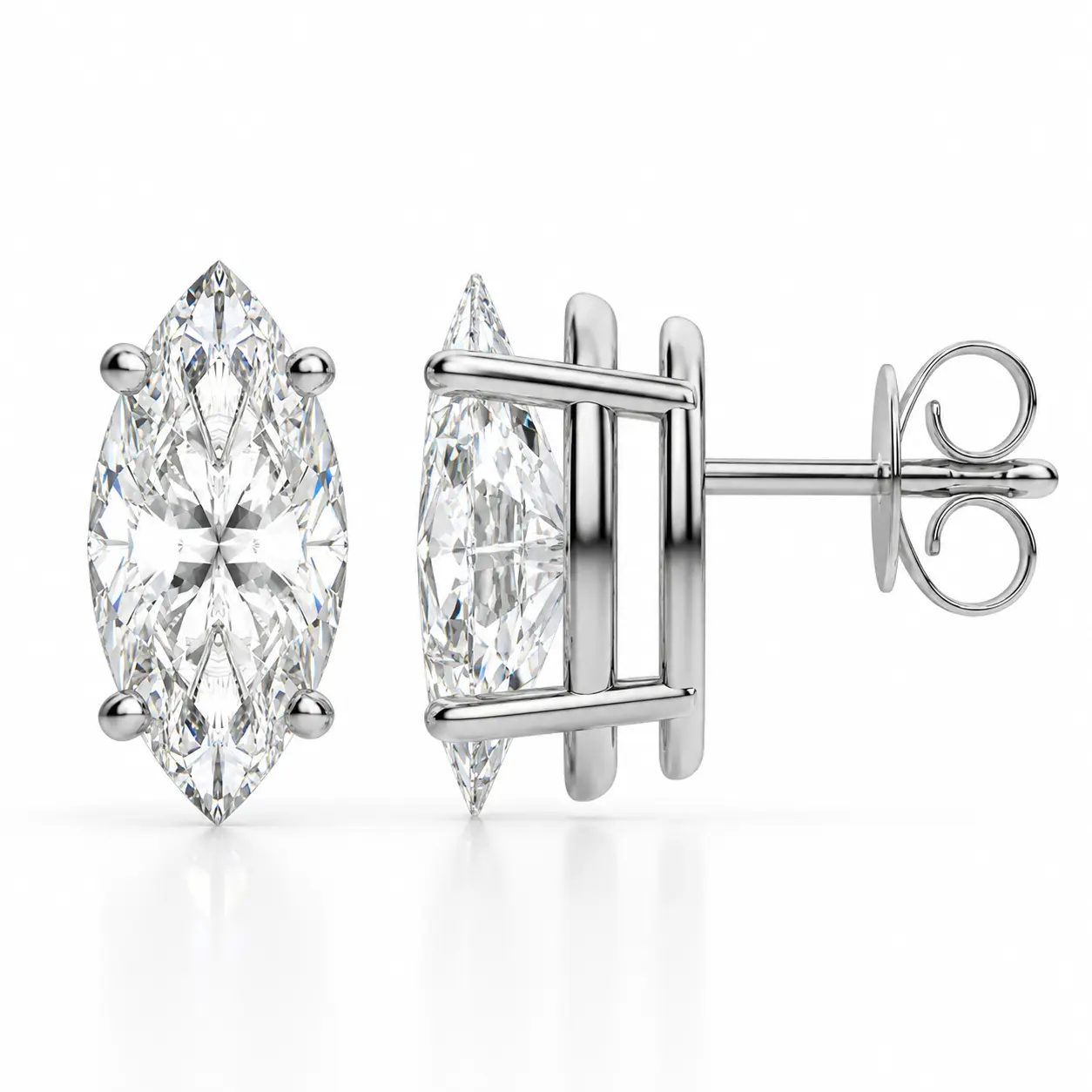 925 Sterling Silver 2.00CTTW Marquise Cut Stud Earrings 7X4MM For Women
