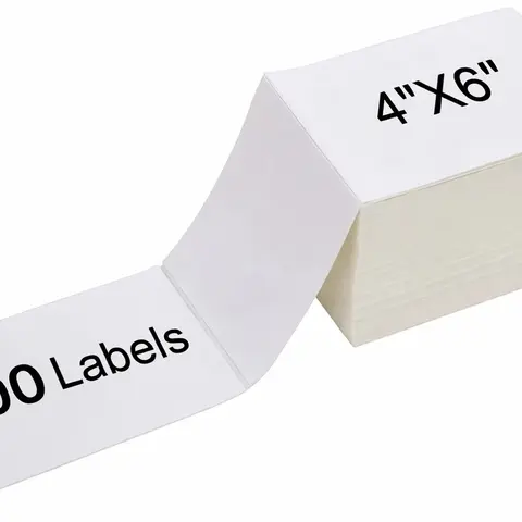 Fanfold 4 x 6 Direct Thermal Shipping Labels with Perforations for Direct Thermal Printers - 500 Labels per stack