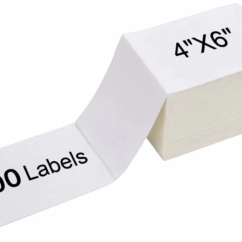 Fanfold 4 x 6 Direct Thermal Shipping Labels with Perforations for Direct Thermal Printers - 500 Labels per stack