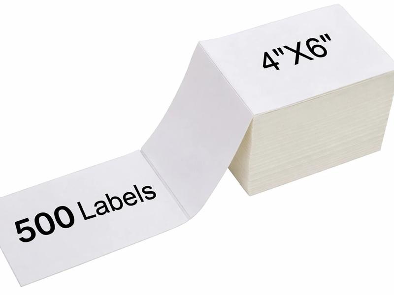 Fanfold 4 x 6 Direct Thermal Shipping Labels with Perforations for Direct Thermal Printers - 500 Labels per stack