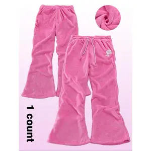 Women's Solid Color Plush Lounge Pants, 2024 New Style Casual Warm and Comfortable Trousers for Daily Home Wear, Women's Sleepwear for Winter