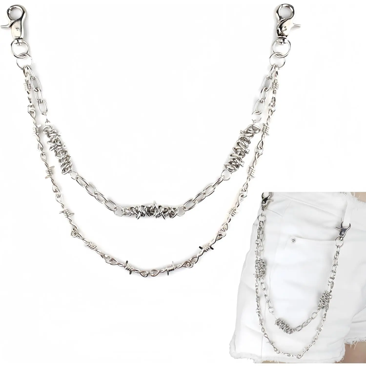 Unisex Punk Chains for Pants, Heavy Duty Belt Chains Hip Hop Trousers Jeans Chain with Lobster Clasps for Wallet Keys