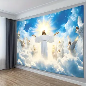 1pc Jesus-themed Tapestry - Sky Pattern - Vibrant Wall Hanging, 100% Polyester, HD Print, Bright Colors - Ideal For Outdoor Indoor Party Decorations And Living Room Aesthetic Decor, Machine Washable, Bedroom Decor