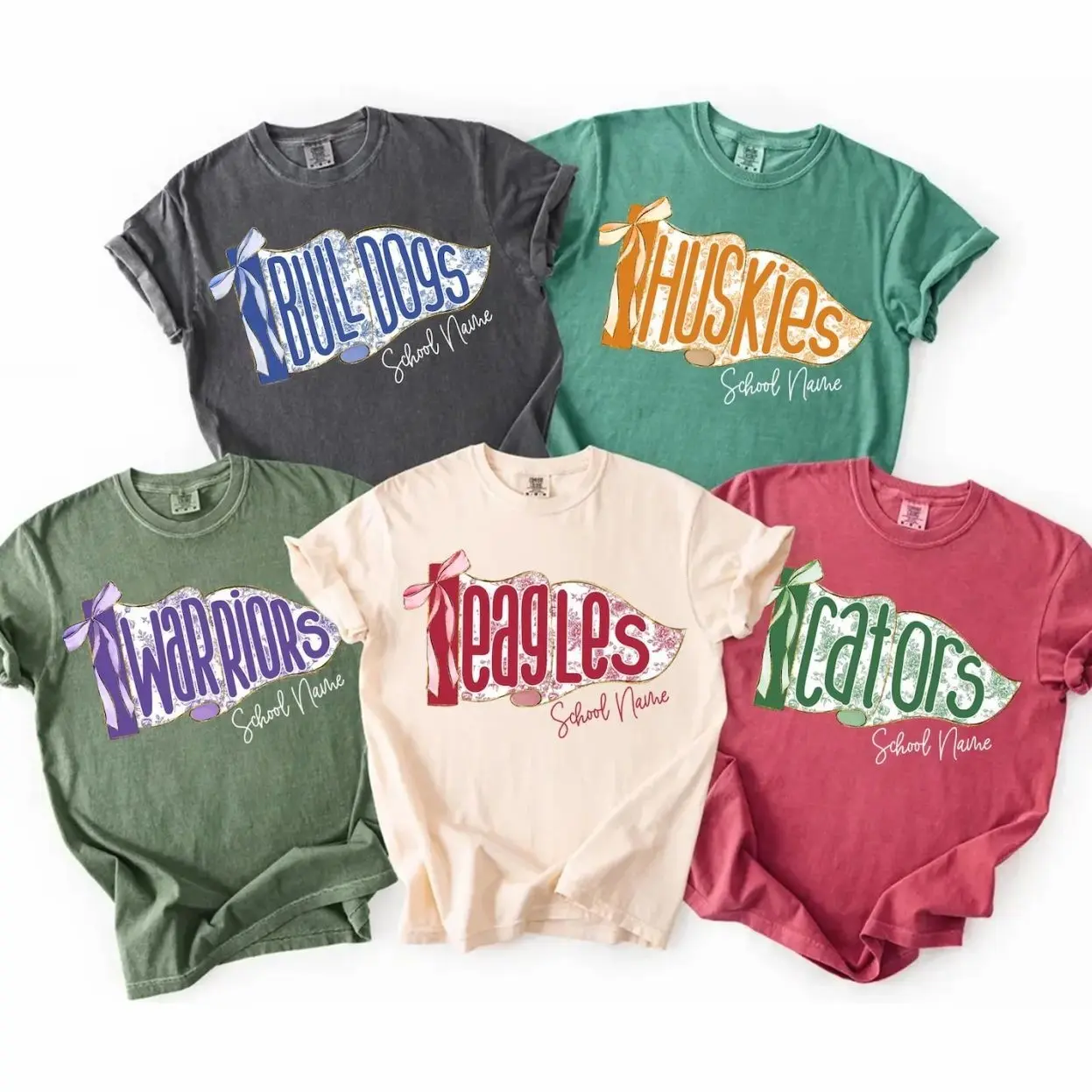 School Spirit Shirts, Custom Watercolor Pennants Flag TShirt, Girly Coquette Mascot Pennant Flag, School Spirit Tee, Matching Team Shirts, Comfor Color 44M