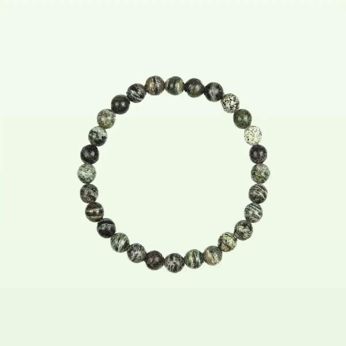 Green Zebra Jasper Stone Stretch Bracelet - Positivity and Balance