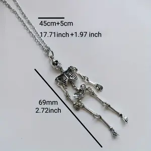 Halloween Skeleton Pendant Necklace, Vintage Gothic Style, Flexible Jointed Full Body Skeleton Charm, Zinc Alloy, Daily Wear No Plating Jewelry