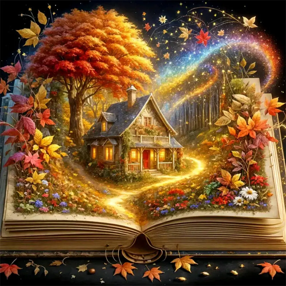 The book includes a set of diamond painting kits featuring houses, woods, autumn scenes, and 5D DIY mosaic handicrafts for adults. These kits feature square and circular diamonds and are suitable for home decoration. Cross Stitch Kit, Handcraft