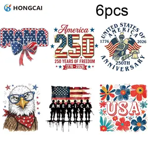 6 Piece Set Usa 250th Anniversary Heat Transfer Vinyl Stickers, Badges Decals, Patriotic Theme, Easy to Use, Durable, Diy Craft Supplies, DIY Clothing Iron-On Decals