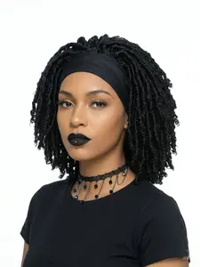 16-Inch African Headband Wig, Twisty Curl Hair Band with Bangs, Ombre, Synthetic Fiber, Women's 2-In-1 Loose Wig, Curly Synthetic Wig