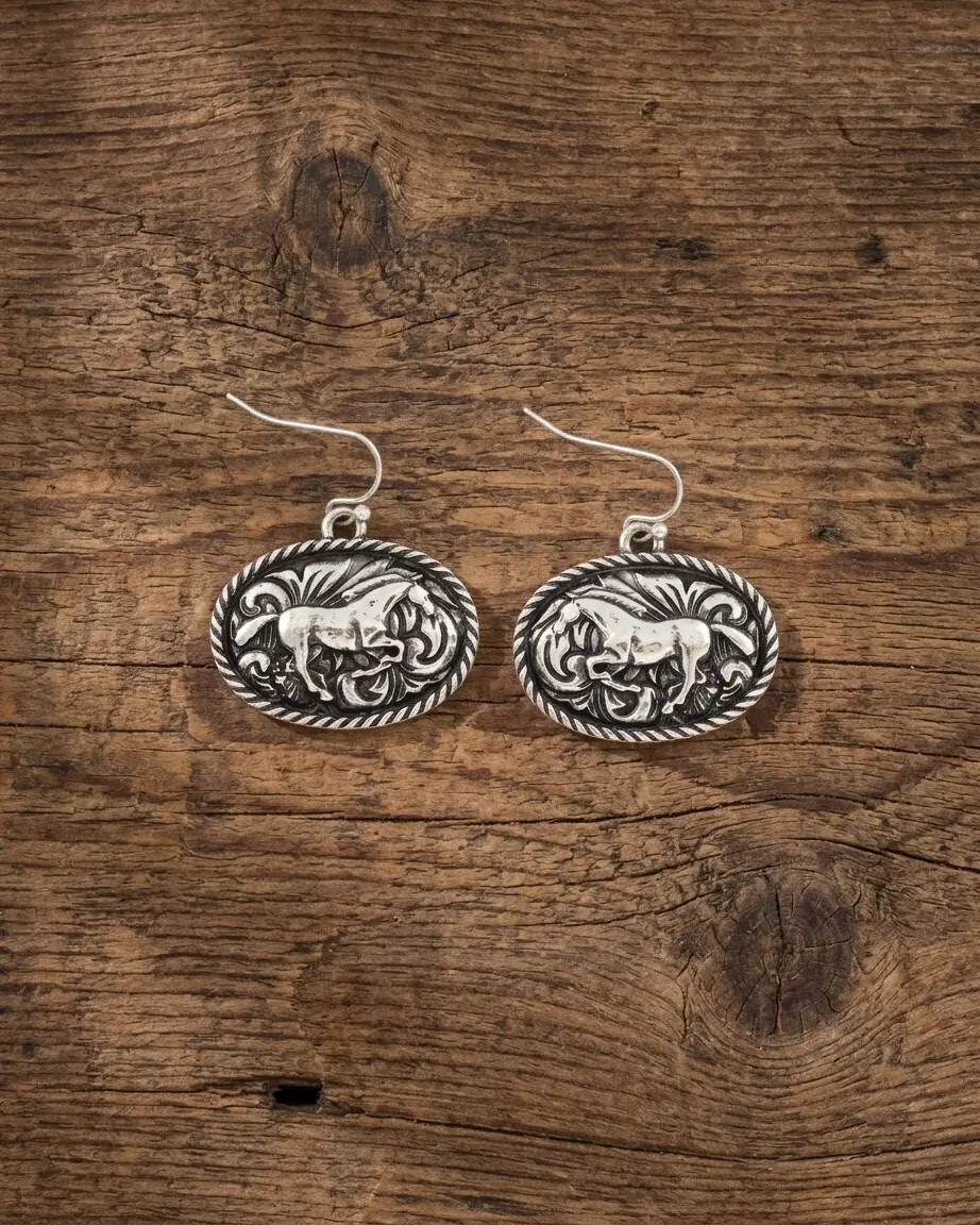 Silver Spur Horse Earrings