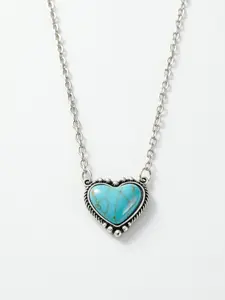 Bohemian-style heart-shaped turquoise pendant necklace, Pendant Design, Mother's Day gift, unique party jewelry, everyday wear accessory, fashionable and versatile, exquisite birthday gift, chain necklace, Vintage Bohemian Jewelry