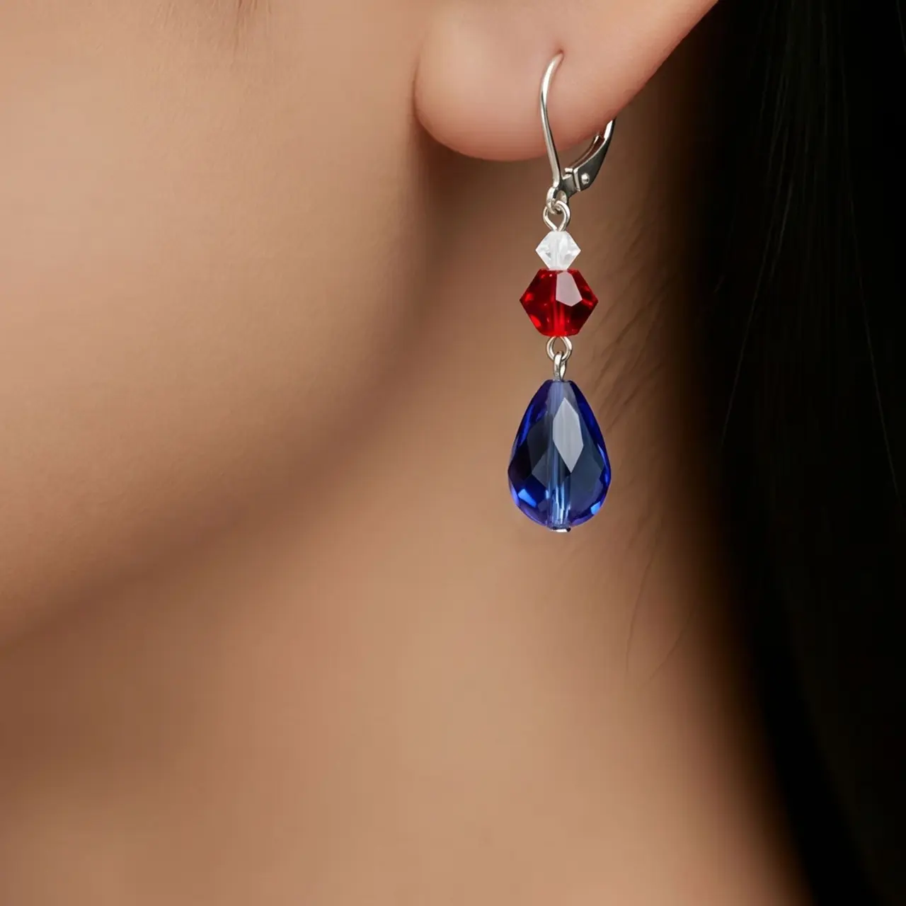 Sterling Silver  Limited Edition Dangle Earrings featuring rare vintage 18mm Sapphire Swarovski crystals that are Yacht Club Ready